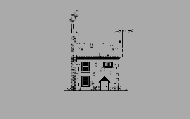 Monochrome ASCII drawing of a house