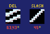 Angle comparison between DEL and slash characters