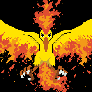Moltres pokemon spreading its wings and looking menacing.
